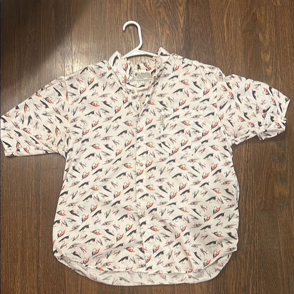 Men's White Shirt with Fishing Lures